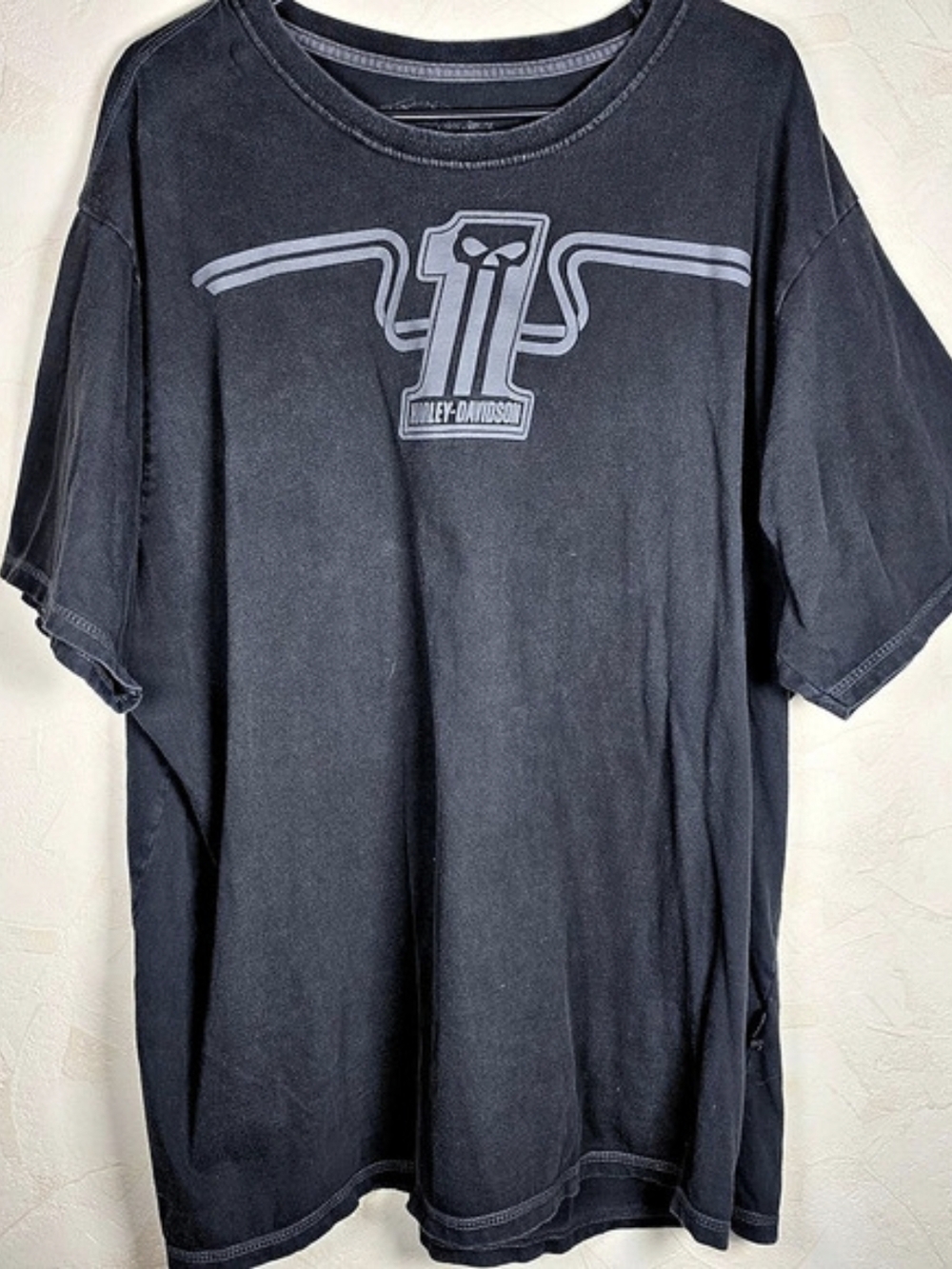 Harley Davidson Graphic T Shirt Faded Black Skull #1 Mens 3XL
